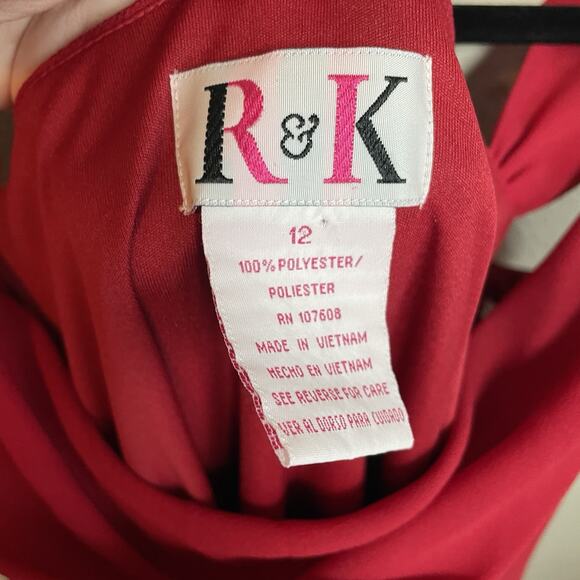 Vtg Y2K Ruby Red Wine sz 12 Ruched Midi Asymmetrical Dress Brooch Pins Fairy - Picture 5 of 7